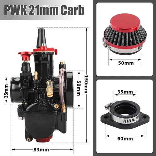 Miniatura 2 de Carburador PWK de 21 mm, carburador de carreras para motocicletas de 50 cc a 100 cc, kits de carburador de motor 2T 4T para motos de cross