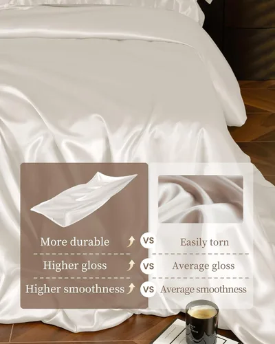 Miniatura 3 de THXSILK Juego de funda de edredón de seda de 25 momme, 4 piezas (1 funda de edredón + 1 sábana bajera + 2 fundas de almohada), juego de ropa de cama