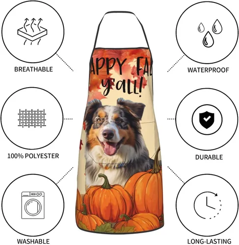 Miniatura 8 de nopicsn Happy Fall Y'all - Delantal de pastor australiano de arce con diseño de pumkin My Love Dog para cocinar con bolsillos, delantales divertidos