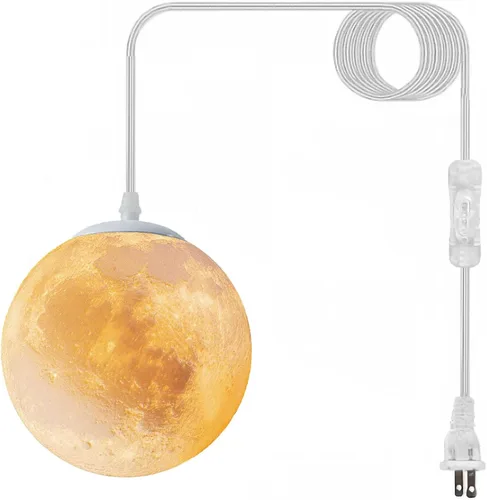 Lámpara colgante de luna enchufable, lámpara colgante con interruptor y cable, lámpara de techo LED regulable de 3 colores para dormitorio de niños