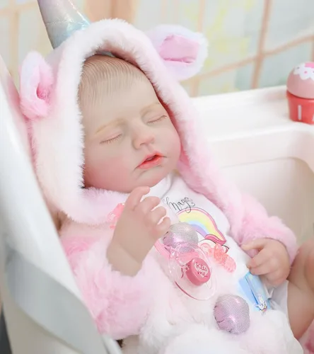 Miniatura 5 de Muñecas Reborn Baby – Muñecas de bebé reales de 20 pulgadas que se ven reales, muñeca niña de vinilo de cuerpo completo en traje de cuerno de Rosa
