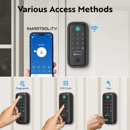 Miniatura 3 de GT5BK - Cerradura inteligente 4 en 1 sin llave con huella digital, aplicación, PIN y llave, grado ANSI 3, compatible con Alexa y SmartThings