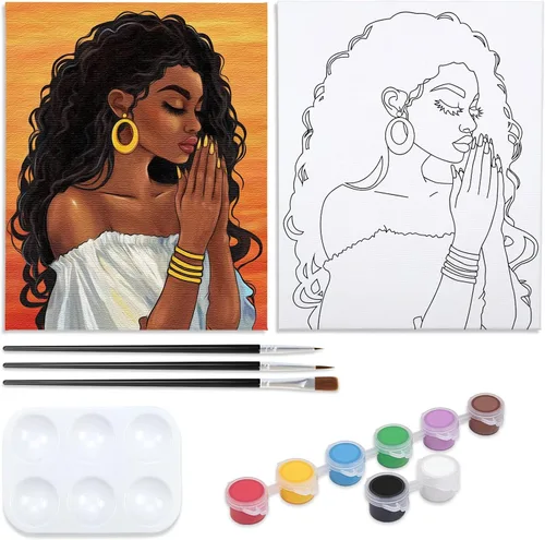 Miniatura 13 de Kit de Fiesta de Pintura en Lienzo Pre-Dibujado para Pintar y Sorber para Adultos Niña con Auriculares Kit de Pintura Regalo de Cumpleaños (8x10)