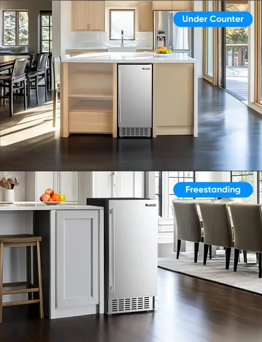 Miniatura 8 de Coolski - Máquina de hielo de 130 libras/día, para debajo de la encimera, de acero inoxidable, independiente, con capacidad de almacenamiento