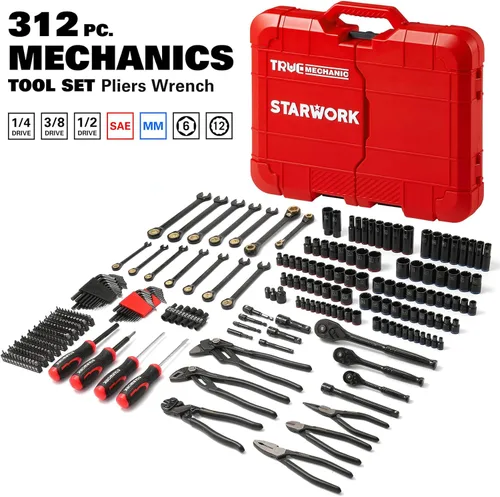 Miniatura 6 de STARWORK TRUE MECHANIC™ Juego de herramientas mecánicas de 312 piezas y juego de zócalos, profesional 【Llave de alicates】SAE/métrica