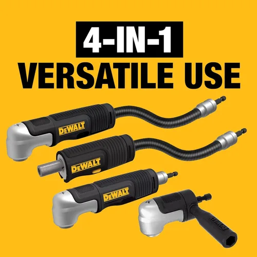 Miniatura 4 de DEWALT Adaptador de taladro de ángulo recto FLEXTORQ, sistema 4 en 1, eje flexible recto compacto de 12 pulgadas, adaptador de taladro de 90 grados