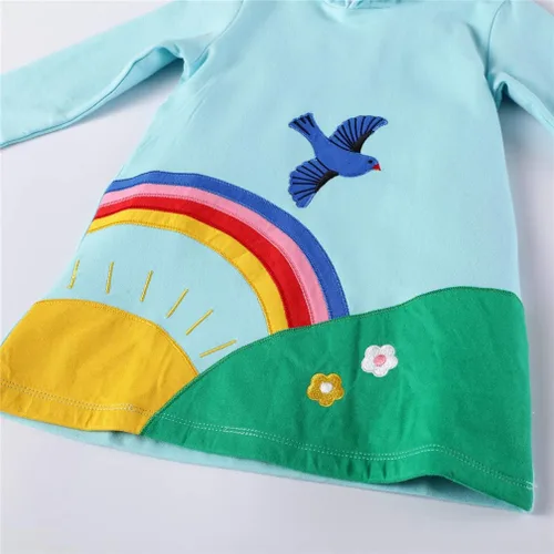 Miniatura 3 de HILEELANG Vestido con capucha para niñas, de forro polar, manga larga, de algodón, casual, con capucha, bolsillo canguro, para invierno, de 2 a 12