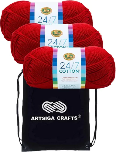 Miniatura 46 de Lion Brand 24/7 Algodón Rosa 761-101 (3 carretes - mismo lote de tinte) Hilado medio #4 de algodón para crochet y tejer con bolsa de proyecto