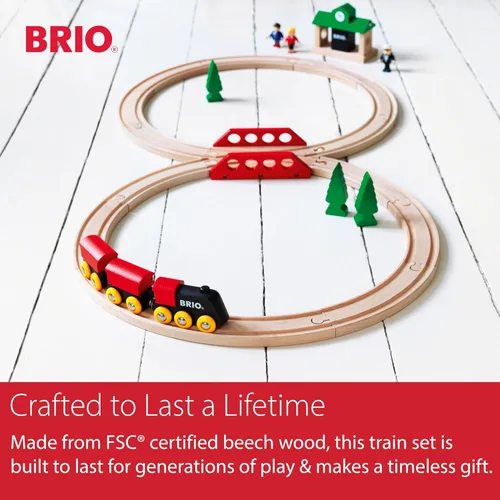 Miniatura 7 de BRIO Juego Clásico en Forma de 8 - Juego de Tren de Madera con Certificación FSC de 22 Piezas y Accesorios - Incluye Tren, Estación, Árboles, Vías