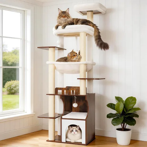 Miniatura 9 de Gitelsnour Árbol para gatos, torre de madera para gatos de 70.9 pulgadas para gatos grandes y adultos, muebles modernos para gatos con condominio