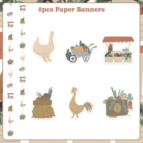 Miniatura 5 de Cheereveal Guirnalda de serpentinas con temática de mercado de agricultores, retro cultivado localmente, para jardinero, colgantes de techo