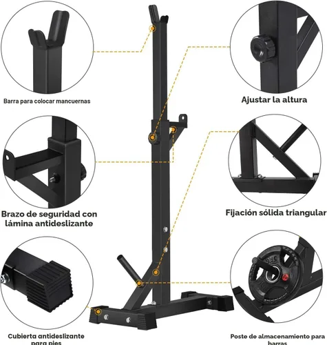 Miniatura 6 de BangTong&Li Soporte para sentadillas, estante para pesas, soporte de prensa de banco, soporte para gimnasio en casa, soporte de peso ajustable