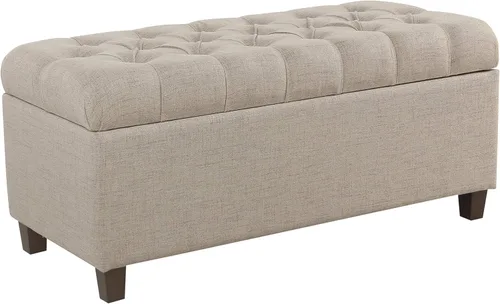 Miniatura 41 de HomePop Decoración del hogar Banco de almacenamiento con botones Banco otomano con almacenamiento para sala de estar y dormitorio, cuero Piel