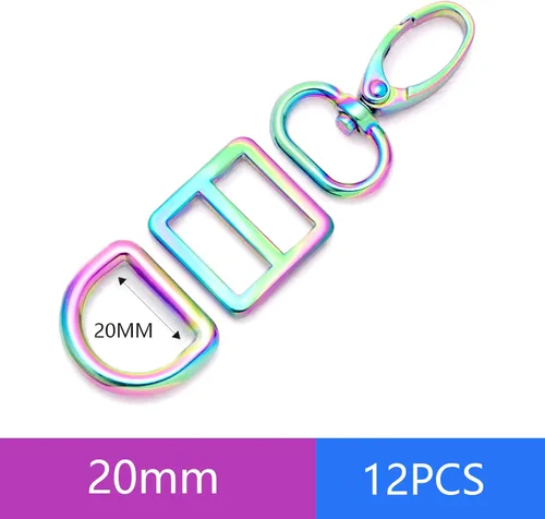 Miniatura 2 de Ganchos giratorios de metal con anillos en D y hebillas deslizantes para bolso arcoíris Tri-Glides..