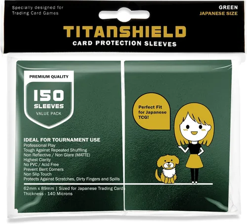 TitanShield (150 mangas) tamaño pequeño japonés, fundas para tarjetas de comercio para Yu-Gi-Oh, Pelea de cartas Vanguard & More Verde