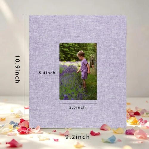 Miniatura 5 de Álbum de fotos de lino de 8 x 10 pulgadas, álbum de 26 páginas con capacidad para 52 fotos, carpeta de presentación de arte para almacenamiento