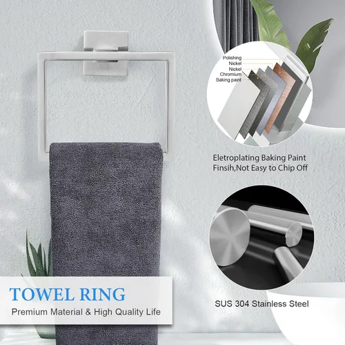 Miniatura 4 de Juego de accesorios de baño de barra de toalla de níquel cepillado Juego de accesorios de baño Incluyendo doble toallero, anillo de toalla, gancho 6