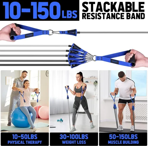 Miniatura 5 de WALITO - Juego de bandas de resistencia con asas, anclaje de puerta, correas de tobillo para piernas, para entrenamiento de resistencia pesada, Azul