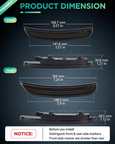 Miniatura 3 de Luces LED azules de marcador lateral para Dodge Charger 2015 2016 2017 2018 2019 2020 2021 2022 2023 2024, lámparas de parachoques delantero