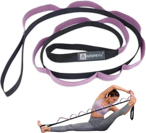 A AZURELIFE Half-Elastic Stretch Straps with 11 Loops, Stretching Strap for Physical Therapy, Multi-Loop Yoga Strap Fitness Exercise Strap for Yoga,