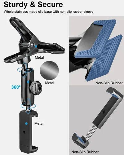 Miniatura 6 de Soporte de teléfono para visera solar para automóvil, brazo mágico de metal, soporte para teléfono celular con abrazadera de cámara de tornillo