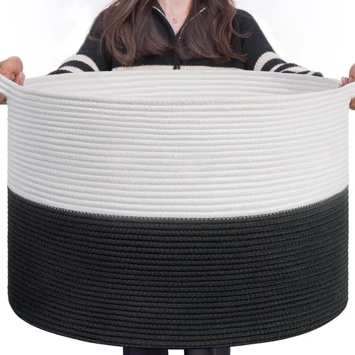 Miniatura 24 de INDRESSME Cesta de Cuerda de Algodón XXXLarge 21.7" x 21.7" x 13.8" Cestas Tejidas para Ropa de Bebé Cestas de Mantas Cesta de Juguetes con Textura