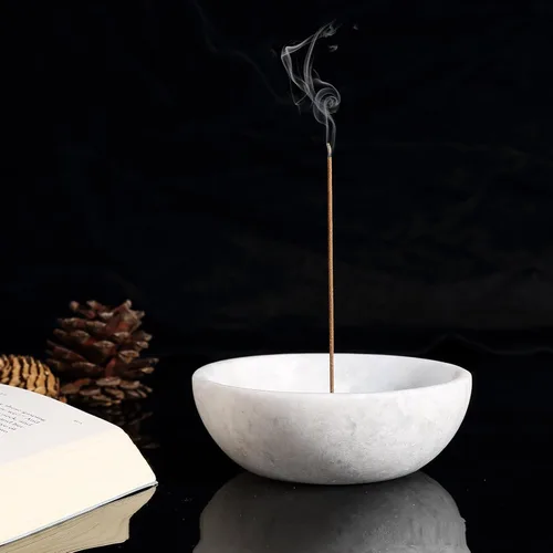 Miniatura 8 de Koville Soporte de incienso de mármol natural, soporte para varillas de incienso con 9 agujeros, quemador de incienso hecho a mano con recogedor