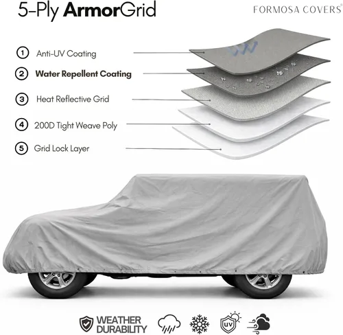 Miniatura 3 de Formosa Funda de SUV compatible con Jeep Wrangler JK TJ CJ7 CJ5 2 puertas (hasta 176 pulgadas), para todo tipo de clima, tela tejida de mayor