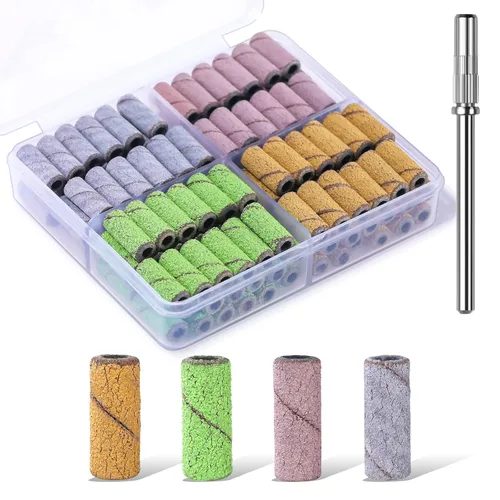 Miniatura 11 de Makartt - Puntas de taladro para uñas y bandas de lijado para taladro de uñas, 100 piezas de 4 colores de grano grueso y fino 80/120/180/240