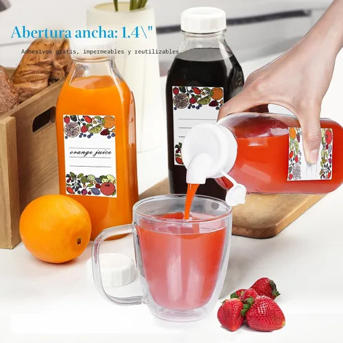 Miniatura 4 de Paquete de 4 botellas de leche de vidrio de 1 litro con escala, tapa de rosca 100% hermética y resistente, tarros de 32 onzas con 2 boquillas