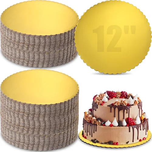 Nuenen 50 tableros dorados de 12 pulgadas para tartas, cartón, desechable, recubiertos, placas de círculos de cartón, base festoneada para