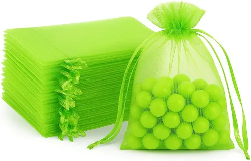 Miniatura 15 de 100 bolsas de organza transparentes con cordón para joyas, recuerdos de boda, suministros de fiesta, dulces, perfumes, cosméticos, eventos Amarillo