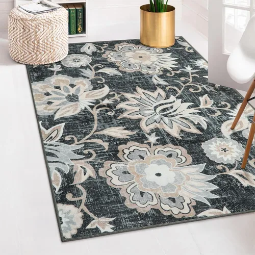 Miniatura 29 de Beeiva Alfombras florales de entrada, lavables para interiores, ultra fina, de 2 x 3 pies, antideslizante, para cocina, tapete de cachemira suave
