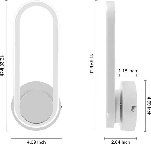 Miniatura 2 de XEYOU Aplique de pared interior moderno de 12 W, giratorio de 330 °, luz de pared blanca para dormitorio, sala de estar, hotel, pasillo, pasillo