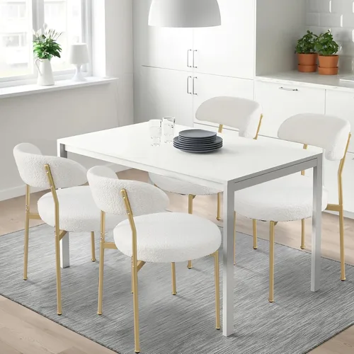 Miniatura 13 de Modern Boucle - Juego de 2 sillas de comedor con respaldo redondo tapizado de lana de cordero y patas de metal para comedor, cocina, restaurante