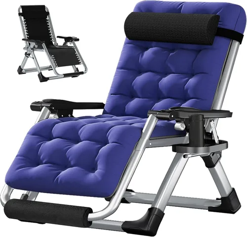 Miniatura 13 de Silla de gravedad cero, sillón reclinable de césped, tumbona reclinable para patio, tumbona plegable portátil con cojín suave desmontable, soporte