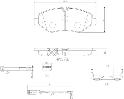 Miniatura 3 de Brembo P50085N Juego de pastillas de freno de disco delantero de cerámica premium MERCEDES-BENZ/MERCEDES-BENZ (FJDA)/VW OEM # A0064208420