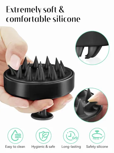 Miniatura 3 de HEETA Masajeador de cuero cabelludo para el crecimiento del cabello, cepillo exfoliante de champú de silicona suave para cuero cabelludo, negro