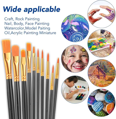 Miniatura 5 de ESRICH Juego de pinceles de pintura acrílica, 16 paquetes/160 unidades, cabezal de cepillo de nailon, adecuado para acrílico, óleo, acuarela, cuerpo