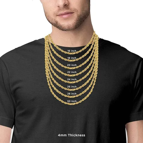 Miniatura 7 de 10K SOLID Yellow Gold 1.25mm-5.00mm Thick Shiny Diamond-Cut Mens Solid Rope Chain Necklace for Pendants and Charms and Bracelet with Lobster-Claw