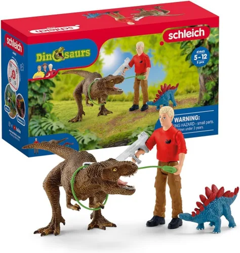 Schleich Dinosaurs - Juego de 5 piezas de tiranosaurio Rex Attack - Juguete de dinosaurio para niños y niñas - Figuras de dinosaurio para niños a