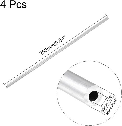 Miniatura 2 de uxcell 6063 Tubo redondo de aluminio 0.236 in OD 0.118 in Diámetro interior 9.843 in Longitud Tubería 4 PC