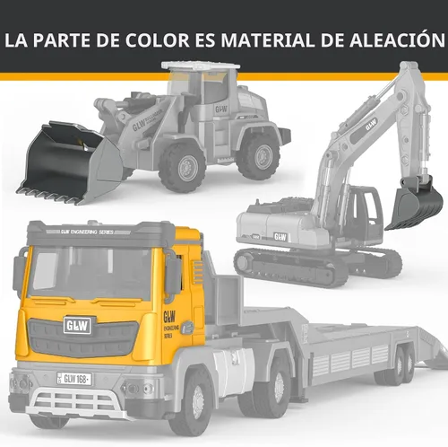 Miniatura 4 de Pupu Pig Juguetes para niños de 3, 4, 5, 6, 7 años, juego de juguetes de construcción fundidos a presión con semircamión, excavadora, niveladora