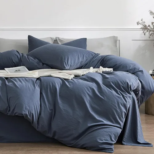 Miniatura 11 de JELLYMONI Funda de edredón tamaño individual, funda de edredón 100% algodón lavado con textura similar al lino, ropa de cama transpirable y suave