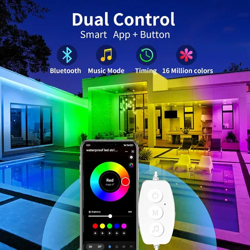 Miniatura 2 de KSIPZE Tiras de luces LED al aire libre impermeables IP68, luces LED al aire libre RGB con botón y control de aplicación Bluetooth, sincronización