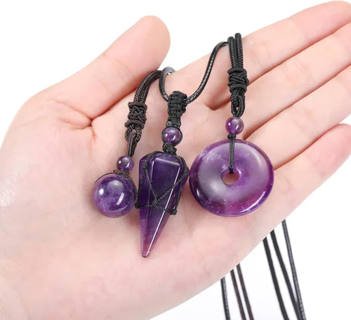 Miniatura 3 de Jovivi Juego de 3 collares de piedra de cristal curativo para hombres y mujeres, amatista natural, obsidiana negra, ojo de tigre, piedras preciosas