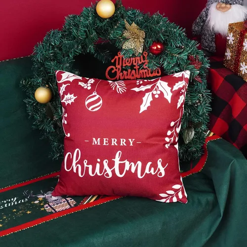 Miniatura 3 de ONWAY Juego de 2 fundas de almohada de Navidad de 18 x 18 pulgadas, decoraciones rojas de Feliz Navidad, copos de nieve de invierno para exteriores