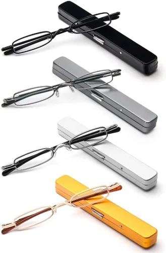 Miniatura 11 de Lentes de lectura ultra pequeños para hombres y mujeres, lectores de bolsillo delgados con clip para bolígrafo, carcasa de metal, bisagra