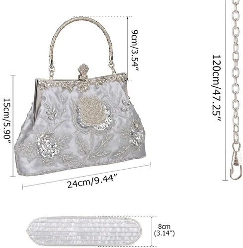 Miniatura 5 de BAGLAMOR Bolso de noche con lentejuelas de estilo vintage para mujer (plata)