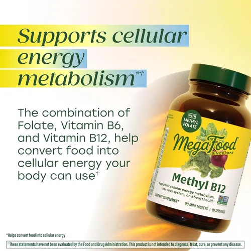 Miniatura 3 de MegaFood Metil B12 - Vegano - Incluye metil folato, vitamina B12 y B6 - Apoya la producción de energía celular, la salud del sistema nervioso
